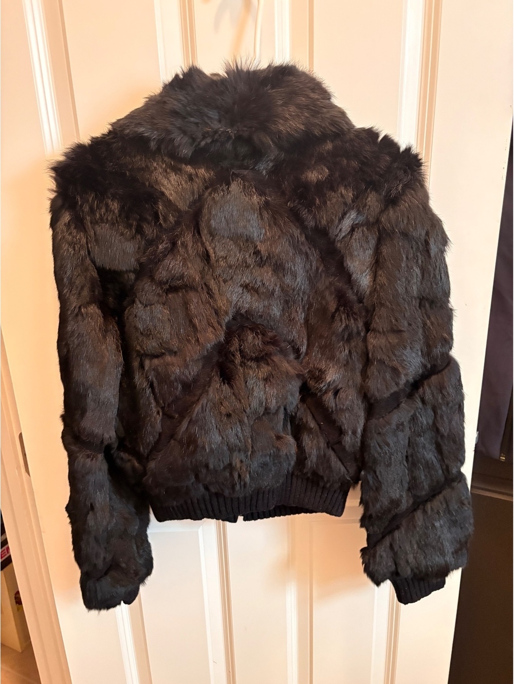 Vintage Black Fur Bomber Jacket Soft Texture Cozy Style Medium